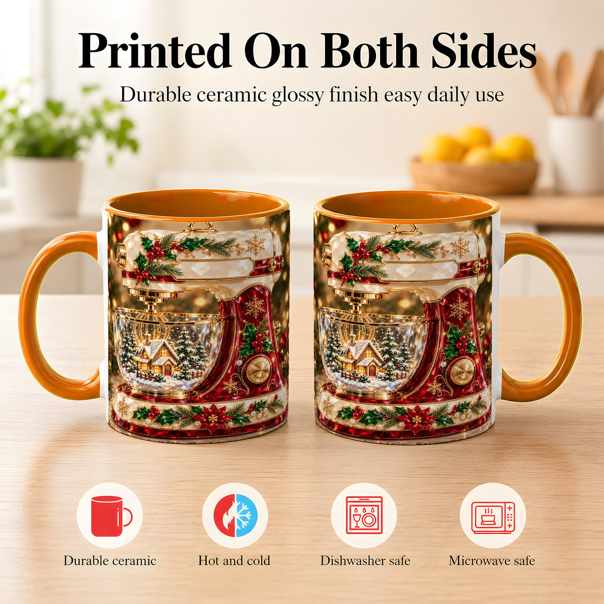 #pl[11oz|Orange] Christmas Stand Mixer Coffee Mug, Holiday Baking Mug, Ceramic Cup