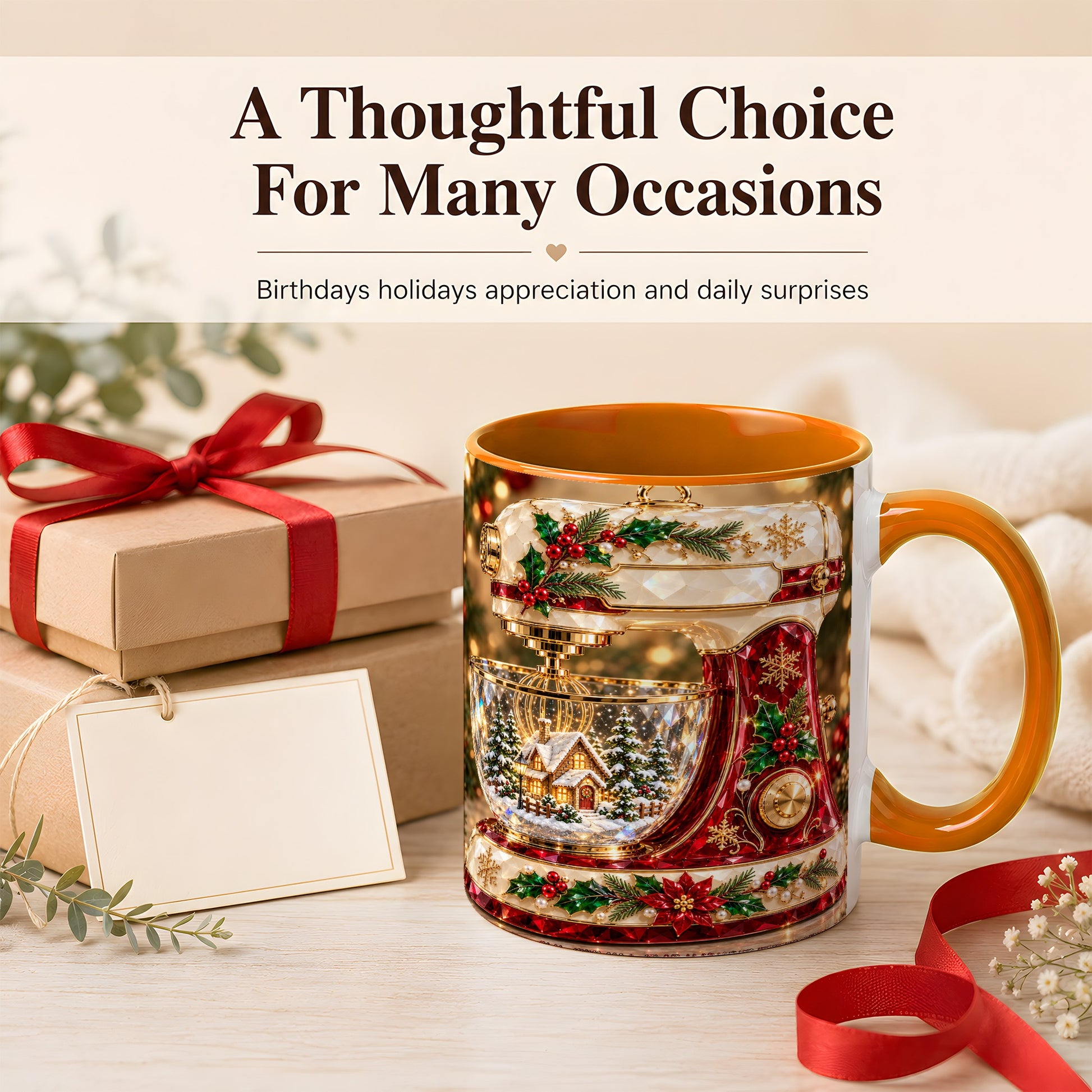 #pl[11oz|Orange] Christmas Stand Mixer Coffee Mug, Holiday Baking Mug, Ceramic Cup