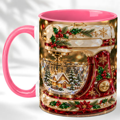 #pl[11oz|Pink] Christmas Stand Mixer Coffee Mug, Holiday Baking Mug, Ceramic Cup