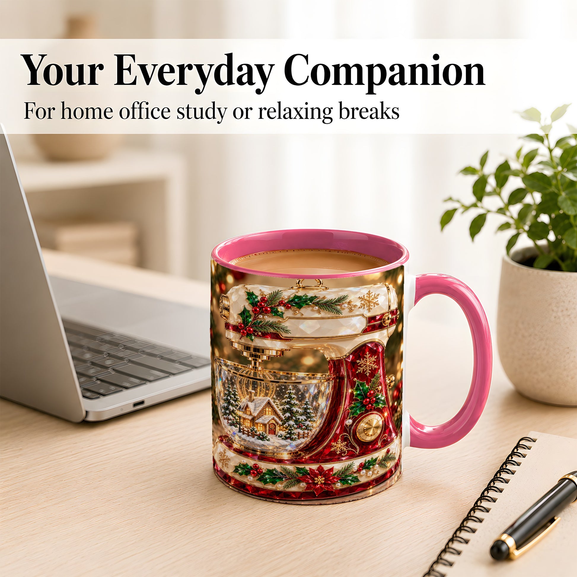 #pl[11oz|Pink] Christmas Stand Mixer Coffee Mug, Holiday Baking Mug, Ceramic Cup