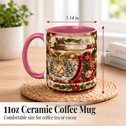#pl[11oz|Pink] Christmas Stand Mixer Coffee Mug, Holiday Baking Mug, Ceramic Cup
