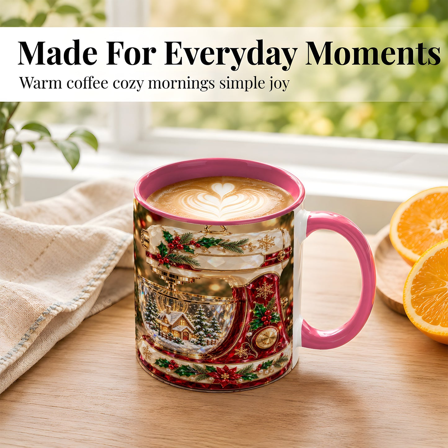 #pl[11oz|Pink] Christmas Stand Mixer Coffee Mug, Holiday Baking Mug, Ceramic Cup