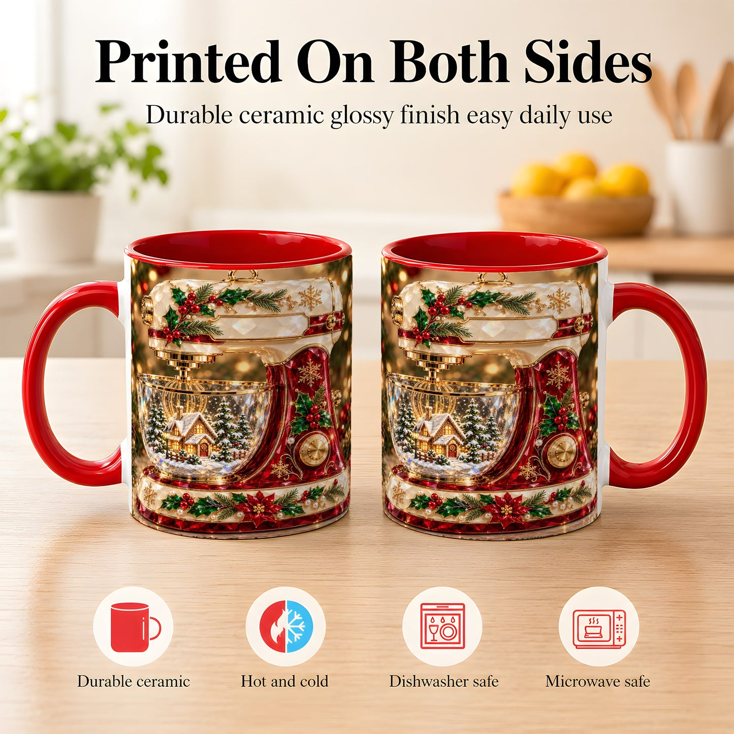 #pl[11oz|Red] Christmas Stand Mixer Coffee Mug, Holiday Baking Mug, Ceramic Cup
