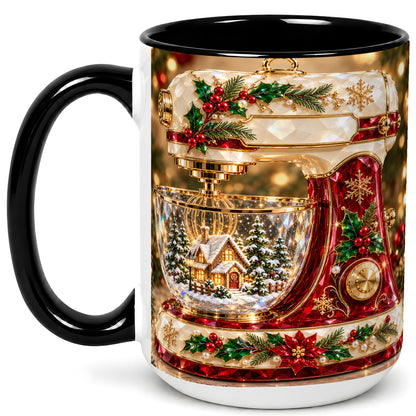 #pl[15oz|Black] Christmas Stand Mixer Coffee Mug, Holiday Baking Mug, Ceramic Cup