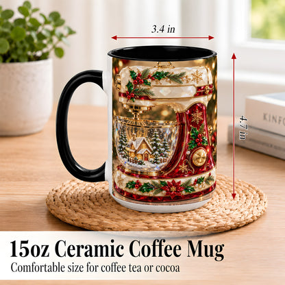 #pl[15oz|Black] Christmas Stand Mixer Coffee Mug, Holiday Baking Mug, Ceramic Cup