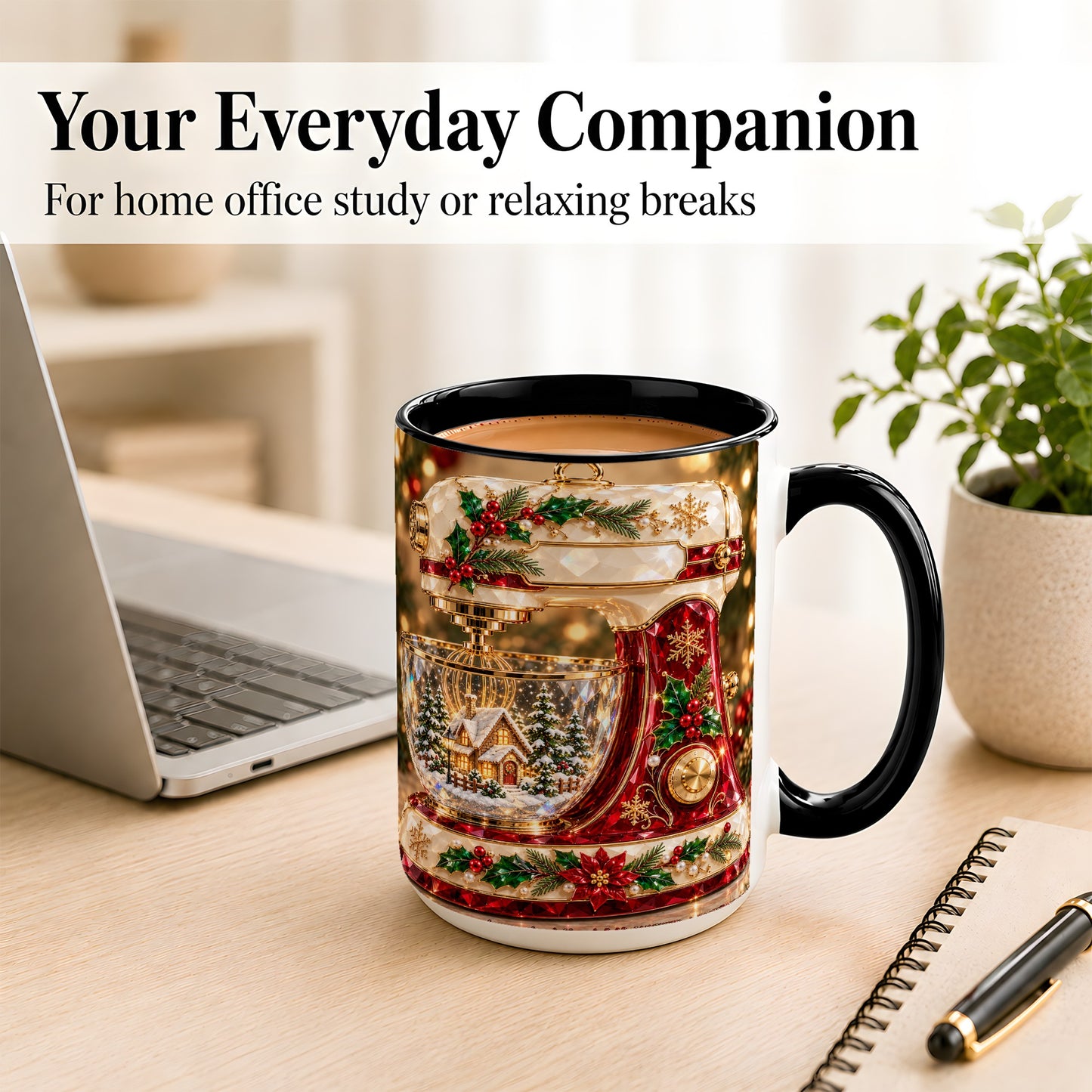 #pl[15oz|Black] Christmas Stand Mixer Coffee Mug, Holiday Baking Mug, Ceramic Cup