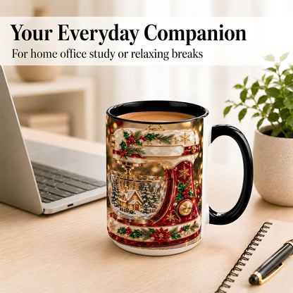 #pl[15oz|Black] Christmas Stand Mixer Coffee Mug, Holiday Baking Mug, Ceramic Cup