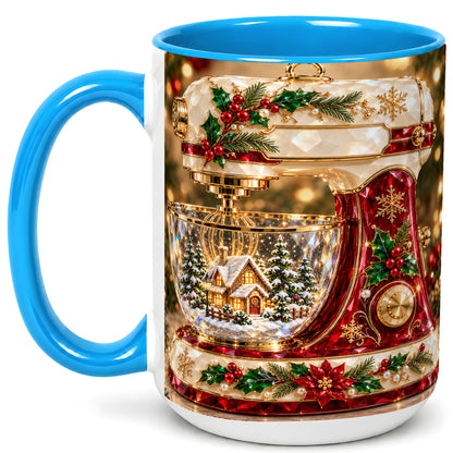 #pl[15oz|Blue] Christmas Stand Mixer Coffee Mug, Holiday Baking Mug, Ceramic Cup