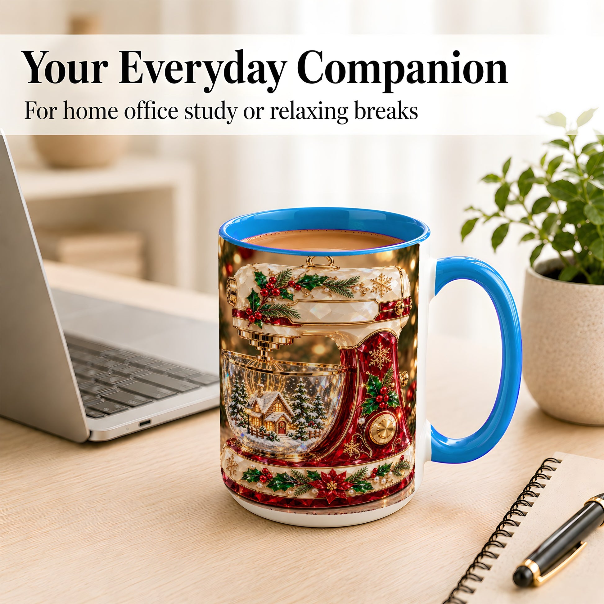 #pl[15oz|Blue] Christmas Stand Mixer Coffee Mug, Holiday Baking Mug, Ceramic Cup
