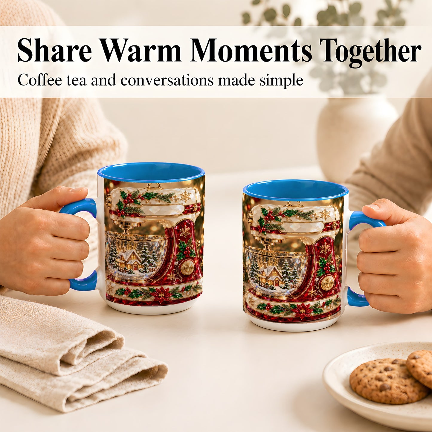 #pl[15oz|Blue] Christmas Stand Mixer Coffee Mug, Holiday Baking Mug, Ceramic Cup
