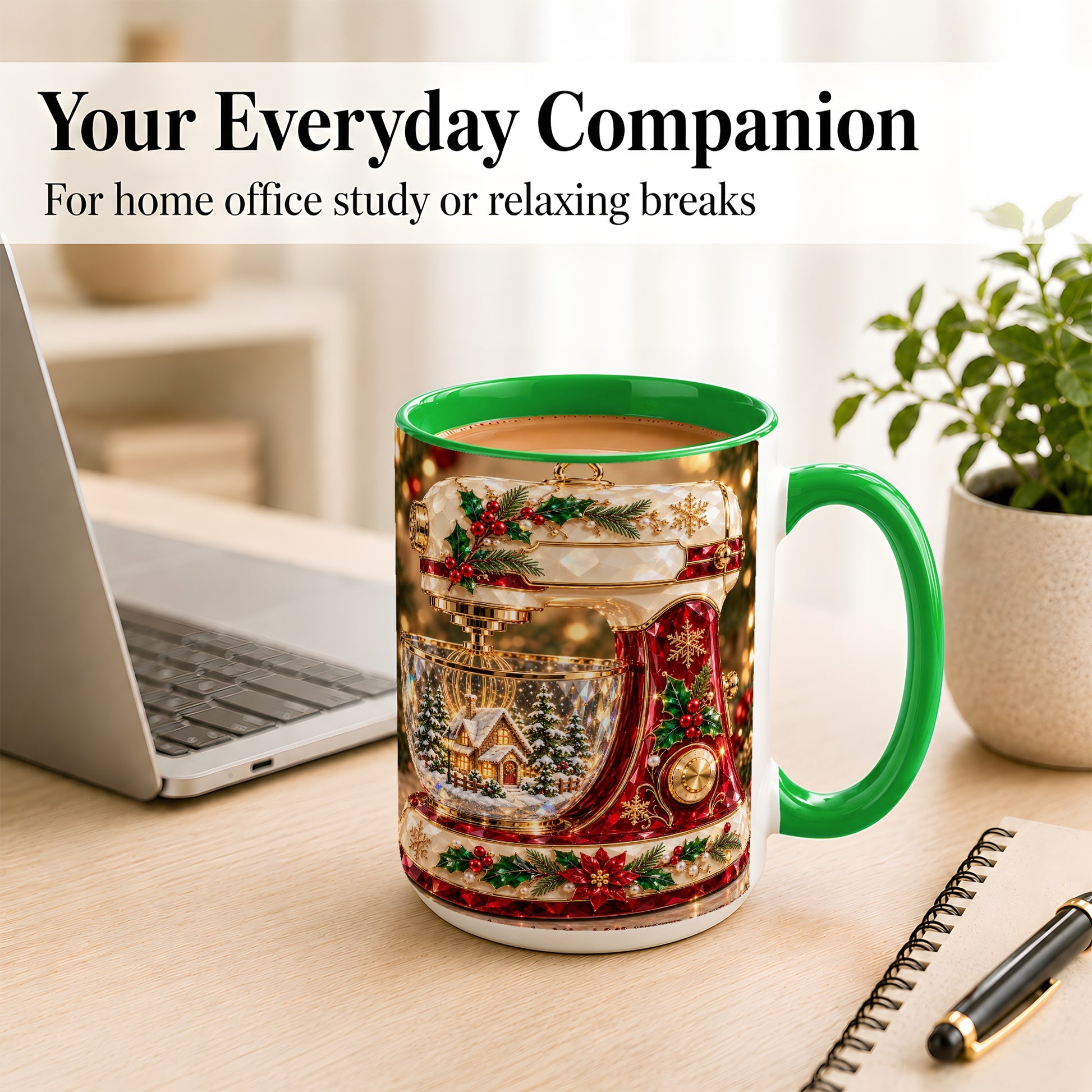 #pl[15oz|Green] Christmas Stand Mixer Coffee Mug, Holiday Baking Mug, Ceramic Cup