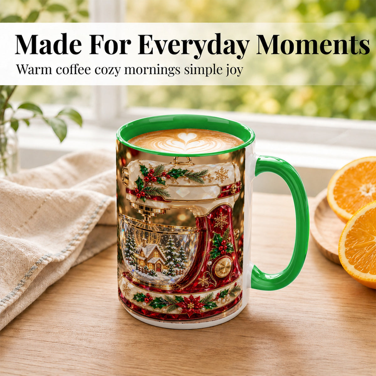 #pl[15oz|Green] Christmas Stand Mixer Coffee Mug, Holiday Baking Mug, Ceramic Cup
