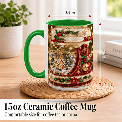 #pl[15oz|Green] Christmas Stand Mixer Coffee Mug, Holiday Baking Mug, Ceramic Cup