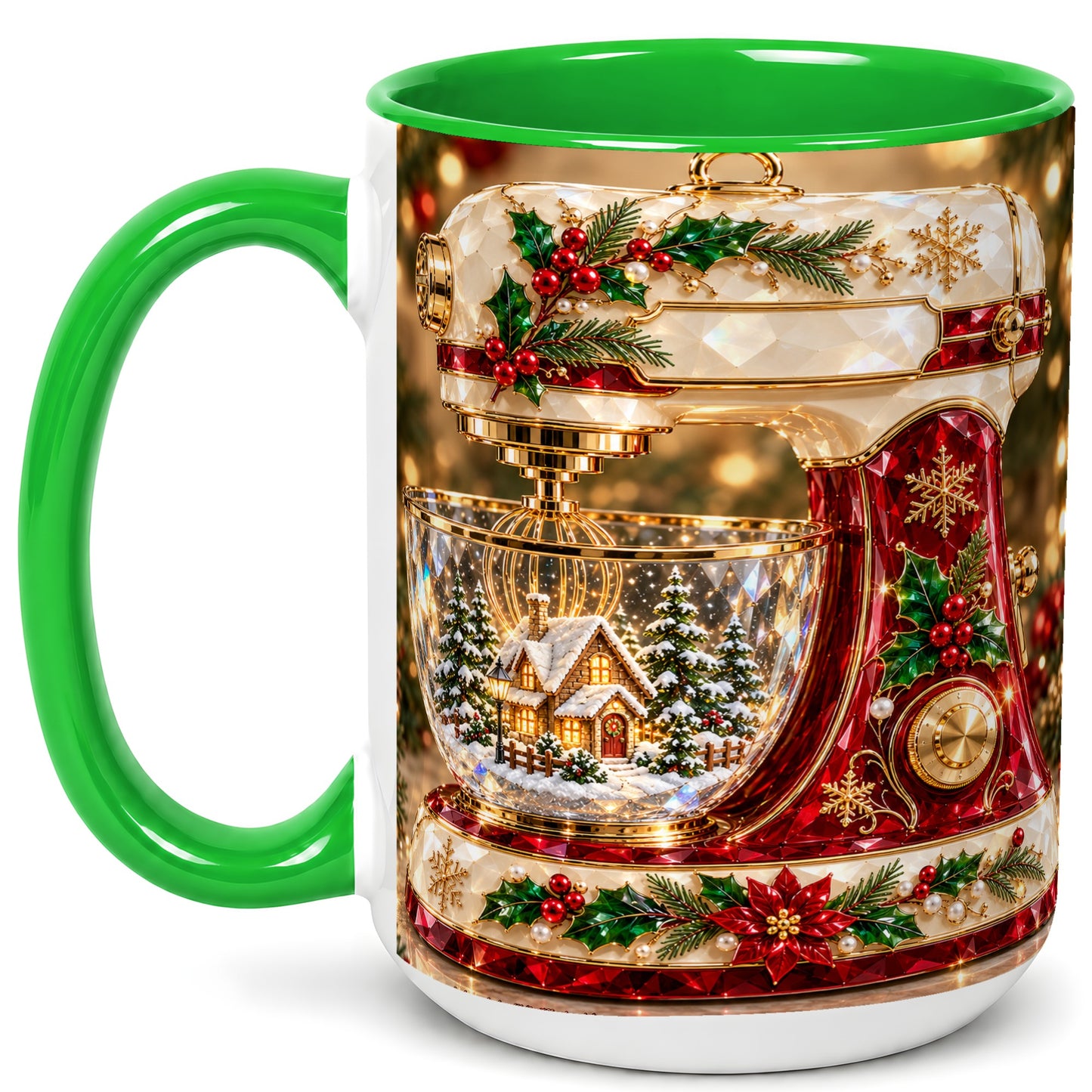 #pl[15oz|Green] Christmas Stand Mixer Coffee Mug, Holiday Baking Mug, Ceramic Cup