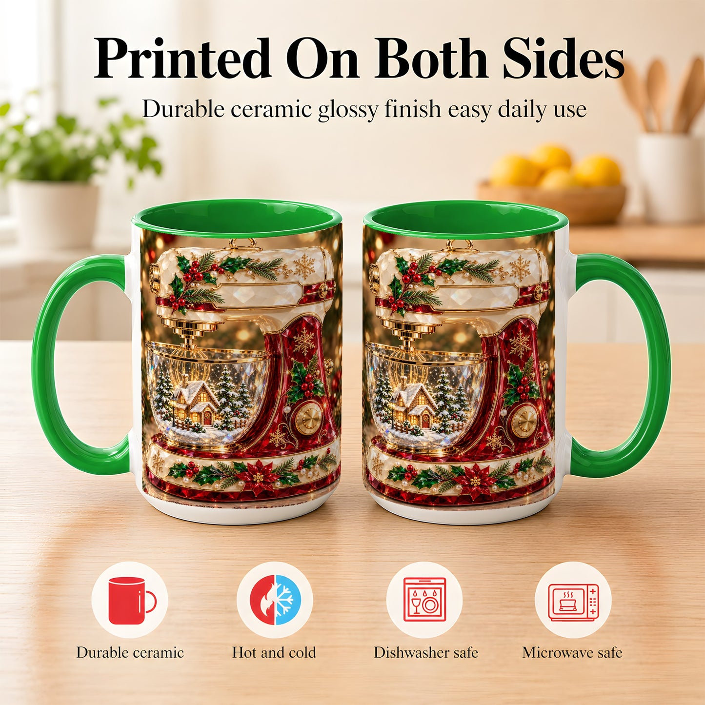 #pl[15oz|Green] Christmas Stand Mixer Coffee Mug, Holiday Baking Mug, Ceramic Cup