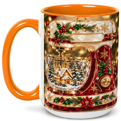 #pl[15oz|Orange] Christmas Stand Mixer Coffee Mug, Holiday Baking Mug, Ceramic Cup