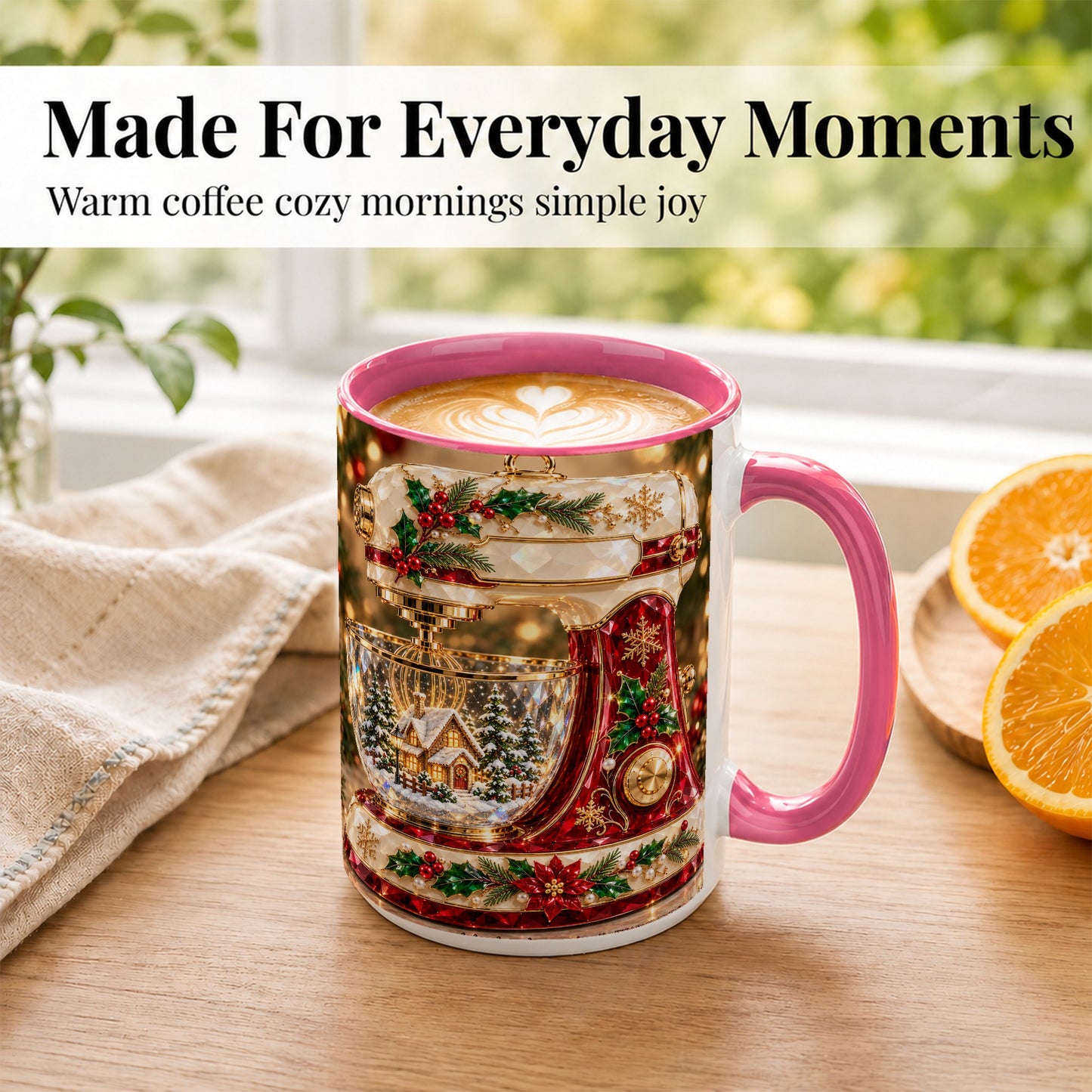 #pl[15oz|Pink] Christmas Stand Mixer Coffee Mug, Holiday Baking Mug, Ceramic Cup