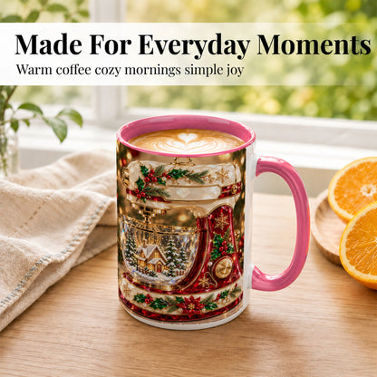 #pl[15oz|Pink] Christmas Stand Mixer Coffee Mug, Holiday Baking Mug, Ceramic Cup