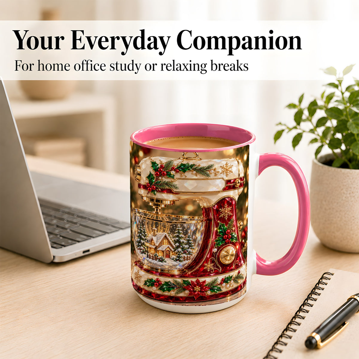 #pl[15oz|Pink] Christmas Stand Mixer Coffee Mug, Holiday Baking Mug, Ceramic Cup