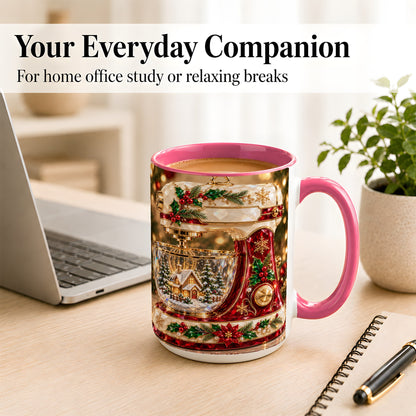 #pl[15oz|Pink] Christmas Stand Mixer Coffee Mug, Holiday Baking Mug, Ceramic Cup