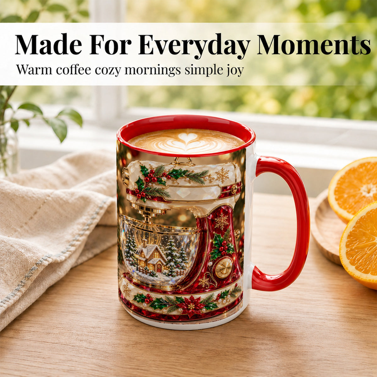#pl[15oz|Red] Christmas Stand Mixer Coffee Mug, Holiday Baking Mug, Ceramic Cup