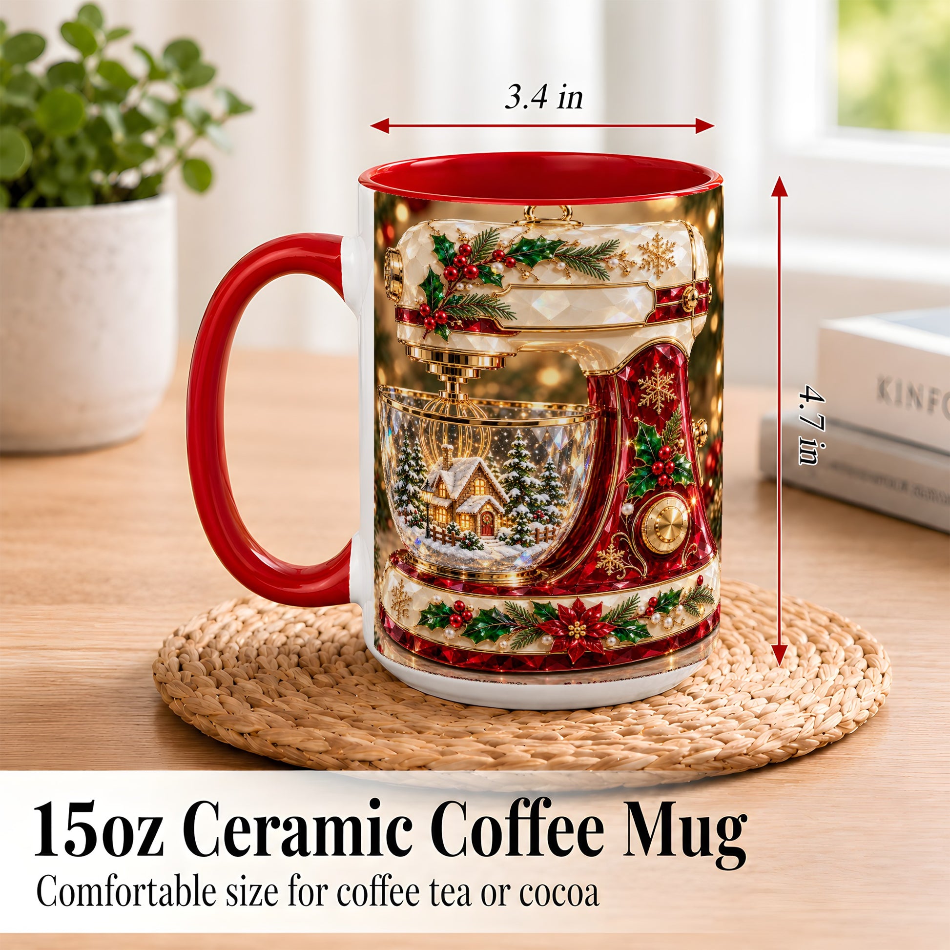 #pl[15oz|Red] Christmas Stand Mixer Coffee Mug, Holiday Baking Mug, Ceramic Cup