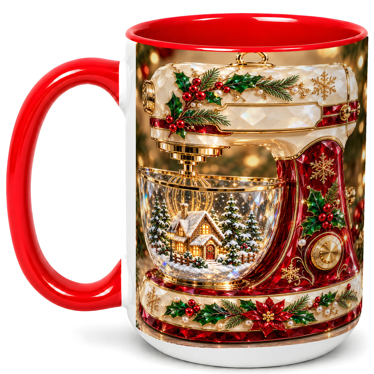 #pl[15oz|Red] Christmas Stand Mixer Coffee Mug, Holiday Baking Mug, Ceramic Cup