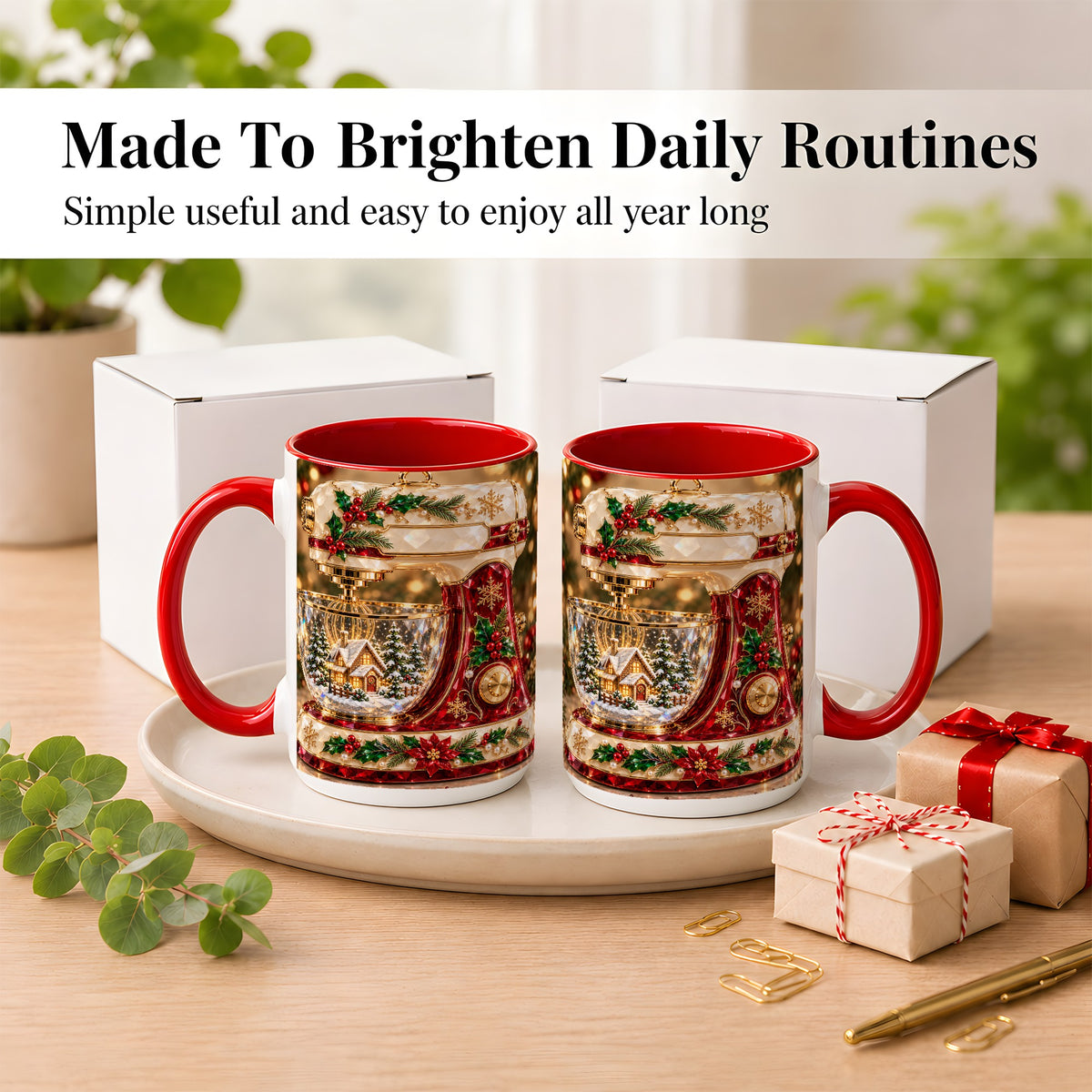 #pl[15oz|Red] Christmas Stand Mixer Coffee Mug, Holiday Baking Mug, Ceramic Cup