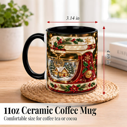#pl[11oz|Black] Holiday Baking Mixer Coffee Mug, Christmas Kitchen Mug, Ceramic Cup