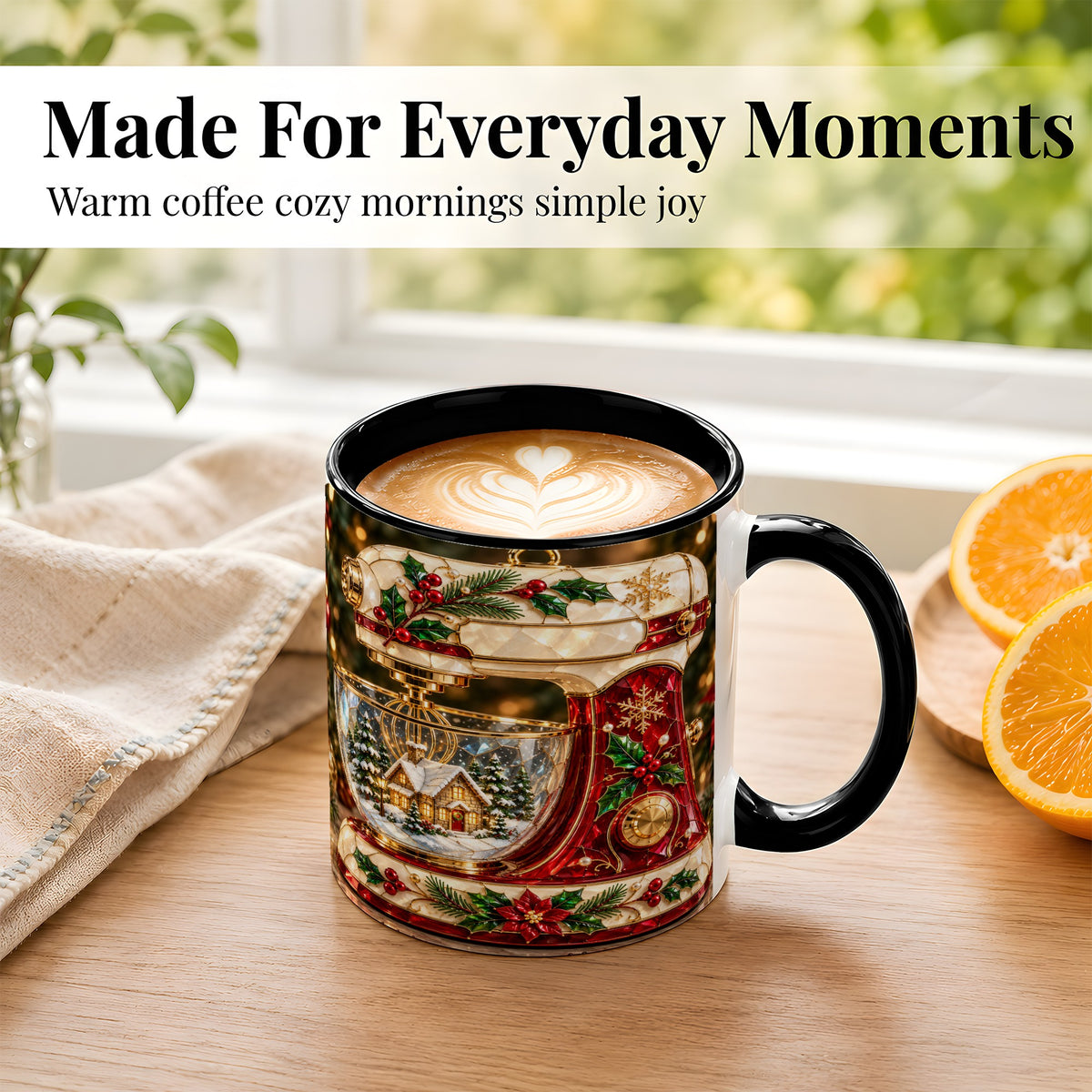 #pl[11oz|Black] Holiday Baking Mixer Coffee Mug, Christmas Kitchen Mug, Ceramic Cup