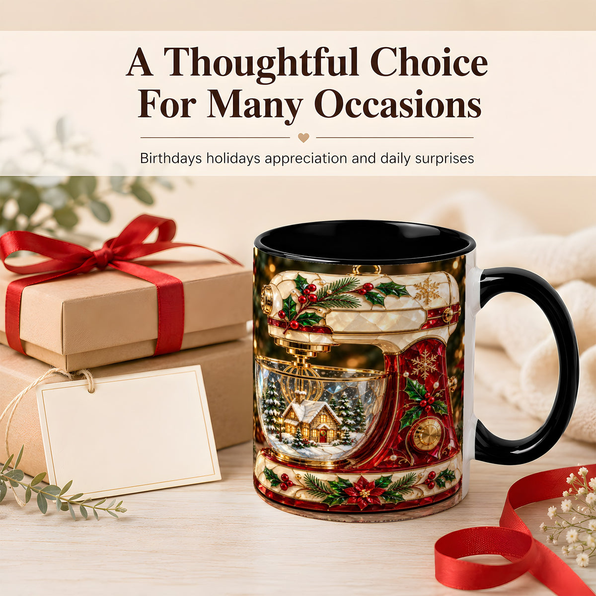 #pl[11oz|Black] Holiday Baking Mixer Coffee Mug, Christmas Kitchen Mug, Ceramic Cup