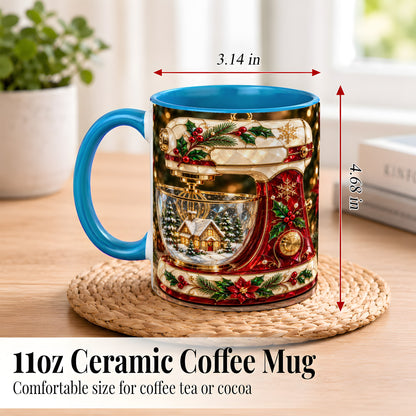 #pl[11oz|Blue] Holiday Baking Mixer Coffee Mug, Christmas Kitchen Mug, Ceramic Cup