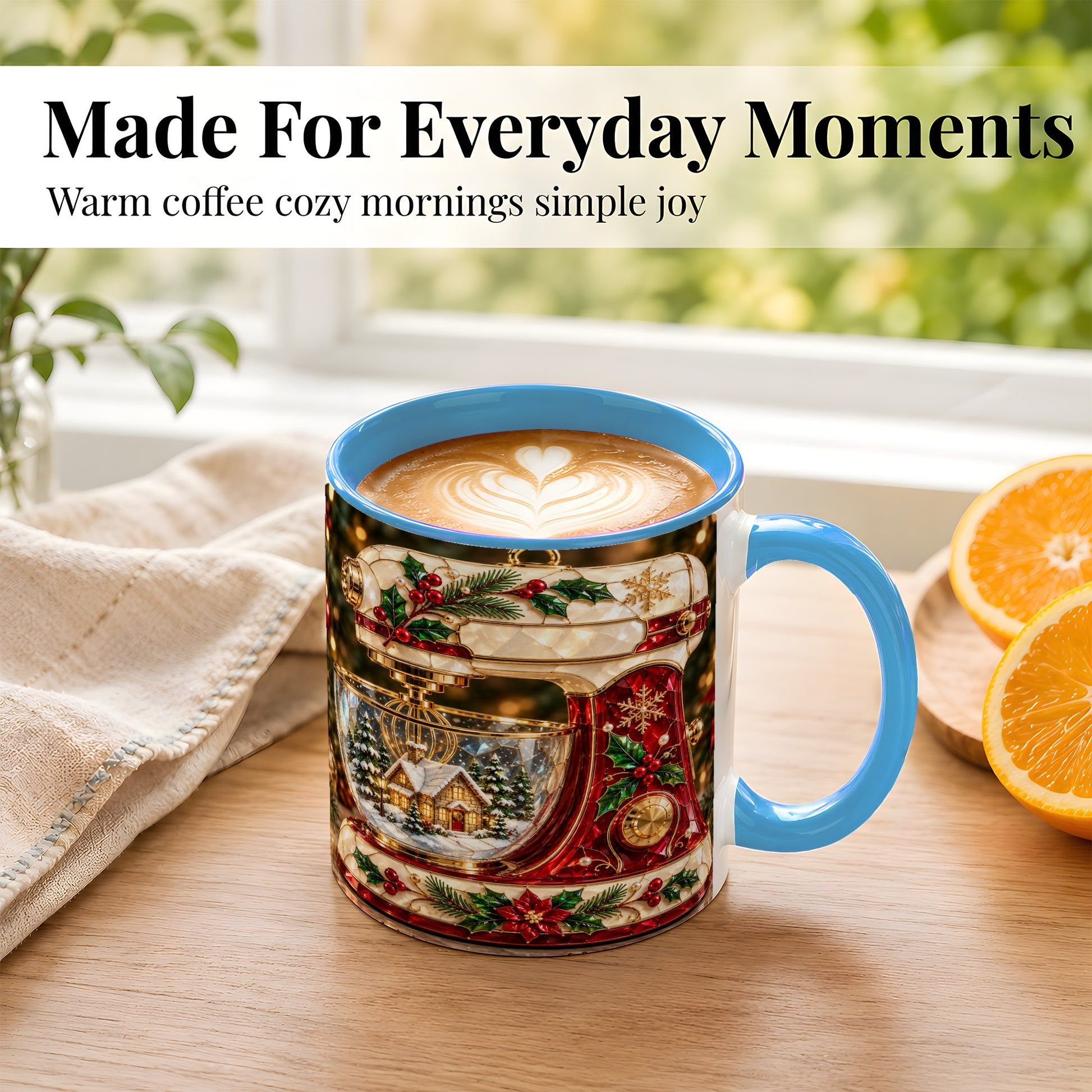 #pl[11oz|Blue] Holiday Baking Mixer Coffee Mug, Christmas Kitchen Mug, Ceramic Cup