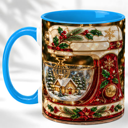 #pl[11oz|Blue] Holiday Baking Mixer Coffee Mug, Christmas Kitchen Mug, Ceramic Cup