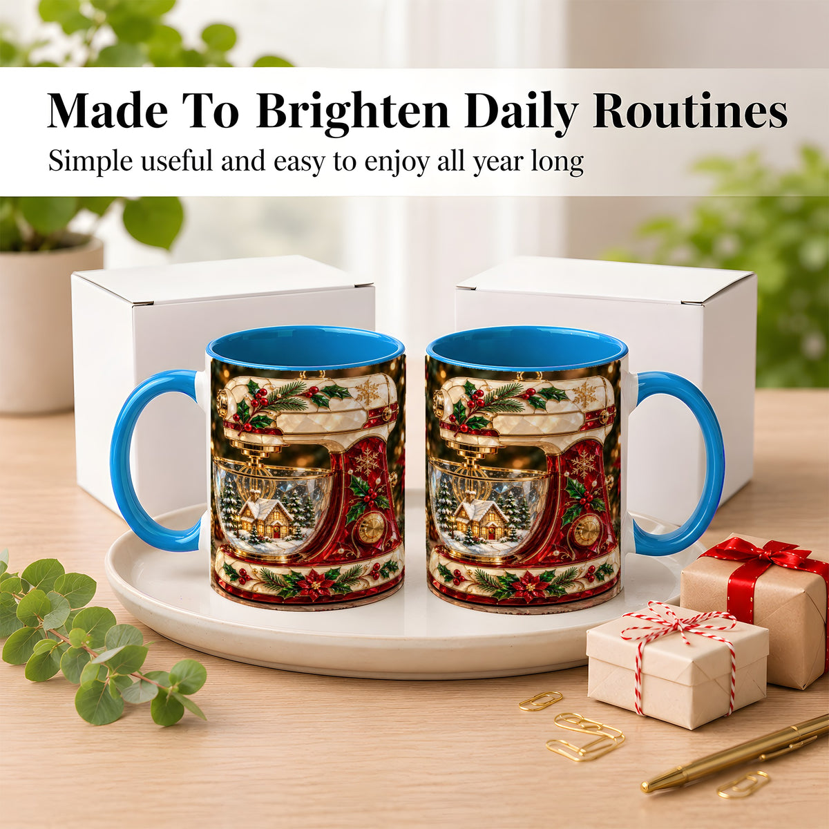 #pl[11oz|Blue] Holiday Baking Mixer Coffee Mug, Christmas Kitchen Mug, Ceramic Cup