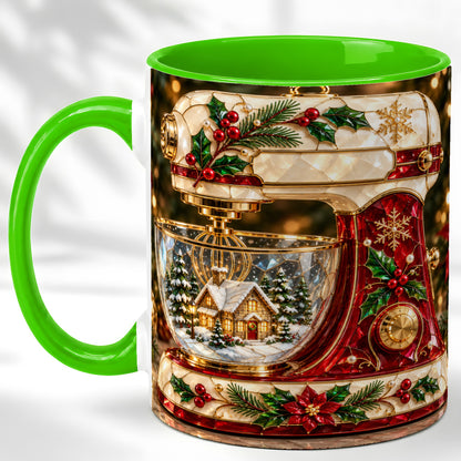 #pl[11oz|Green] Holiday Baking Mixer Coffee Mug, Christmas Kitchen Mug, Ceramic Cup