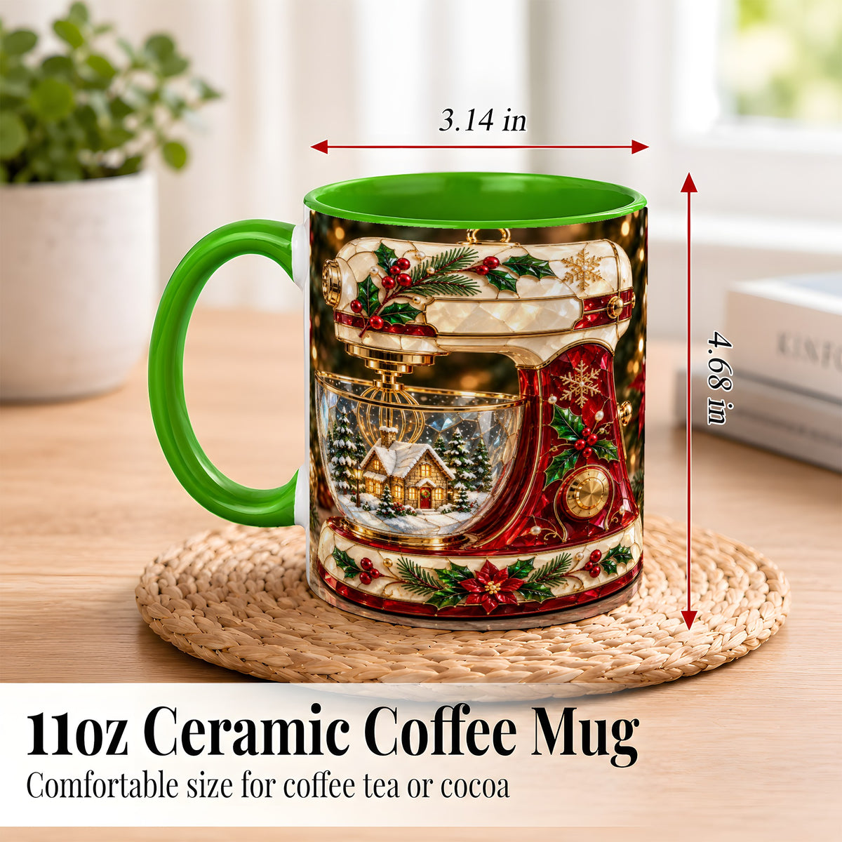 #pl[11oz|Green] Holiday Baking Mixer Coffee Mug, Christmas Kitchen Mug, Ceramic Cup