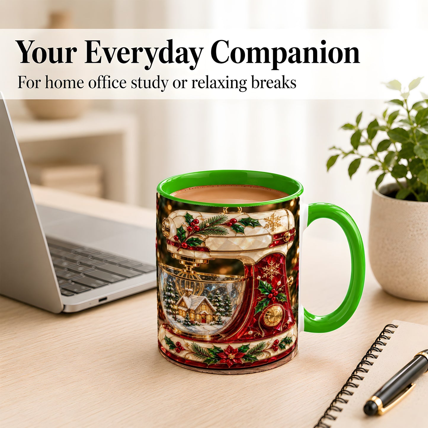 #pl[11oz|Green] Holiday Baking Mixer Coffee Mug, Christmas Kitchen Mug, Ceramic Cup