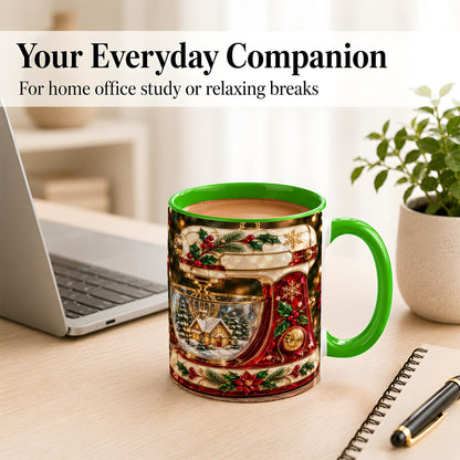 #pl[11oz|Green] Holiday Baking Mixer Coffee Mug, Christmas Kitchen Mug, Ceramic Cup