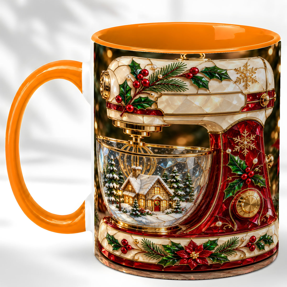 #pl[11oz|Orange] Holiday Baking Mixer Coffee Mug, Christmas Kitchen Mug, Ceramic Cup