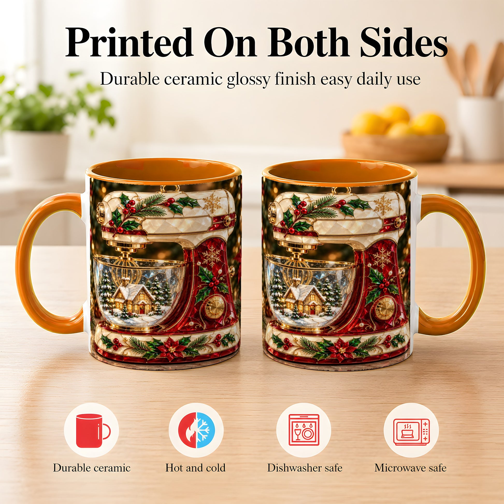 #pl[11oz|Orange] Holiday Baking Mixer Coffee Mug, Christmas Kitchen Mug, Ceramic Cup