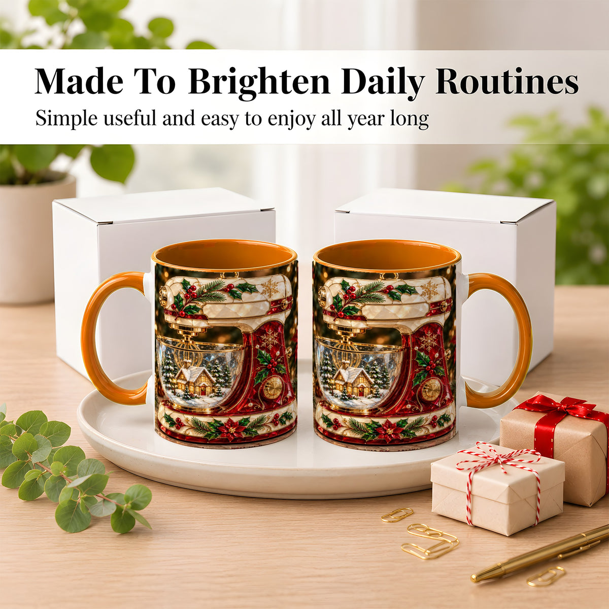 #pl[11oz|Orange] Holiday Baking Mixer Coffee Mug, Christmas Kitchen Mug, Ceramic Cup
