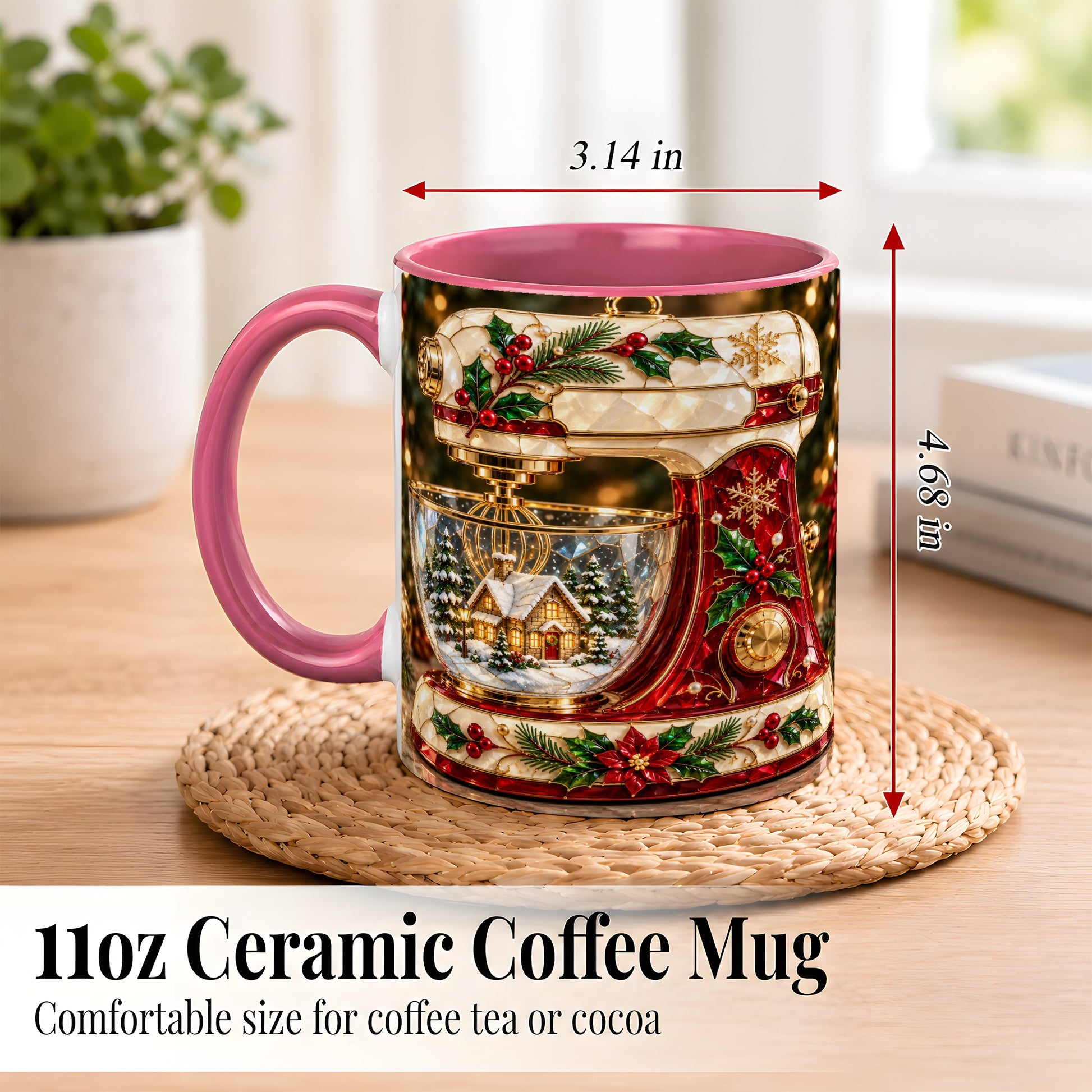 #pl[11oz|Pink] Holiday Baking Mixer Coffee Mug, Christmas Kitchen Mug, Ceramic Cup