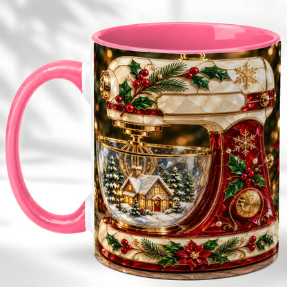 #pl[11oz|Pink] Holiday Baking Mixer Coffee Mug, Christmas Kitchen Mug, Ceramic Cup