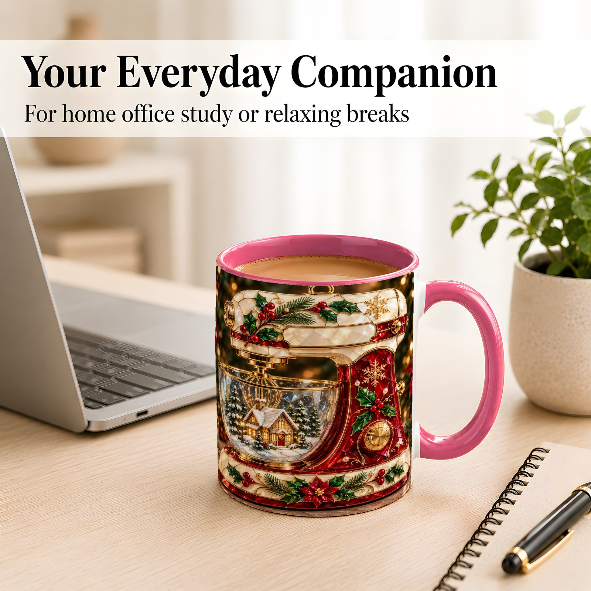 #pl[11oz|Pink] Holiday Baking Mixer Coffee Mug, Christmas Kitchen Mug, Ceramic Cup