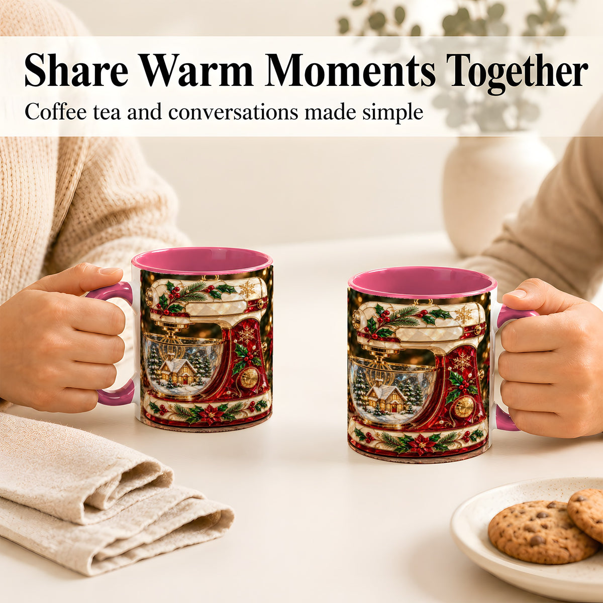 #pl[11oz|Pink] Holiday Baking Mixer Coffee Mug, Christmas Kitchen Mug, Ceramic Cup