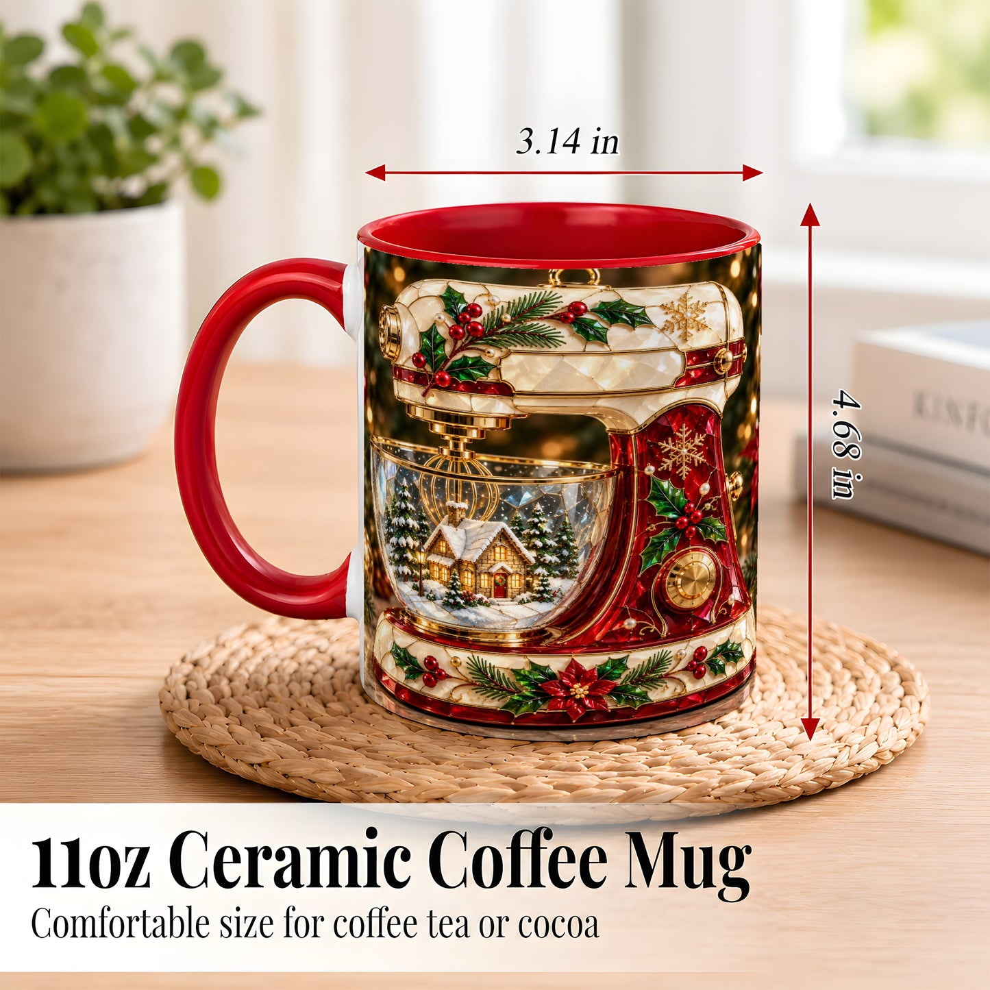 #pl[11oz|Red] Holiday Baking Mixer Coffee Mug, Christmas Kitchen Mug, Ceramic Cup