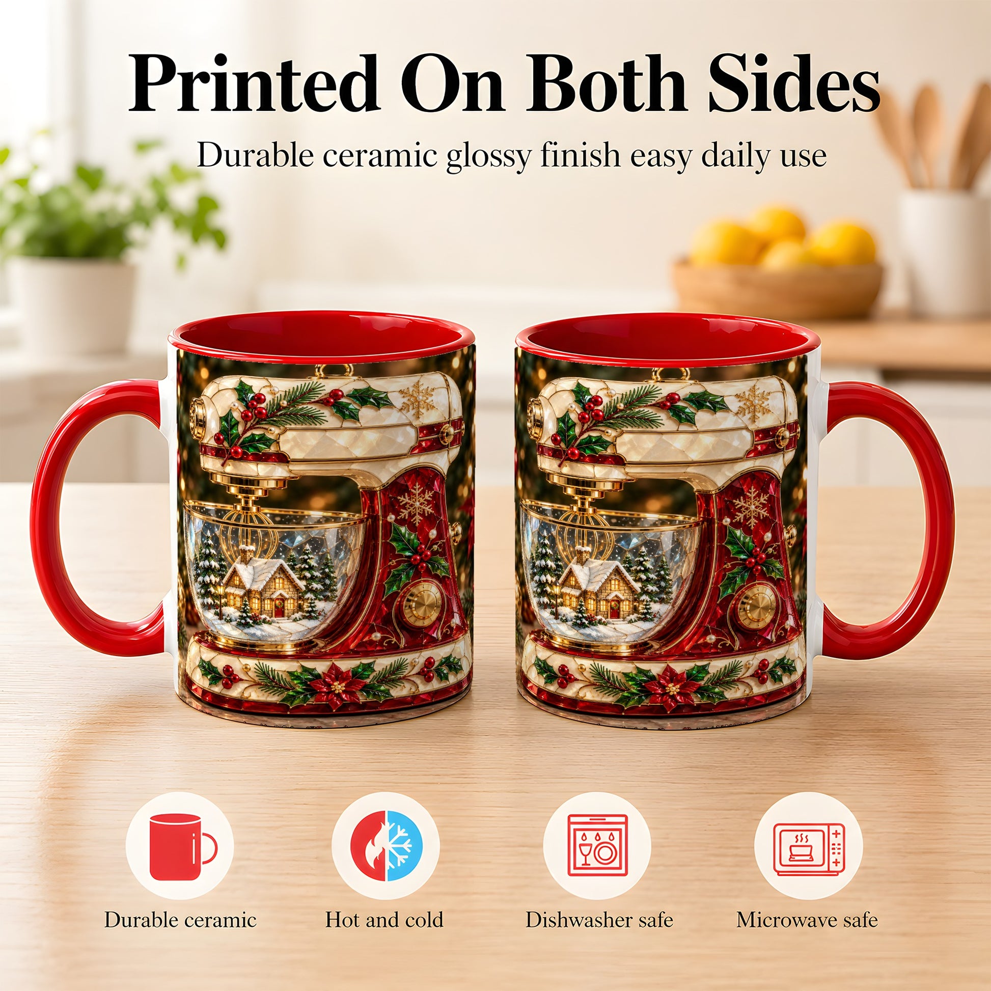 #pl[11oz|Red] Holiday Baking Mixer Coffee Mug, Christmas Kitchen Mug, Ceramic Cup