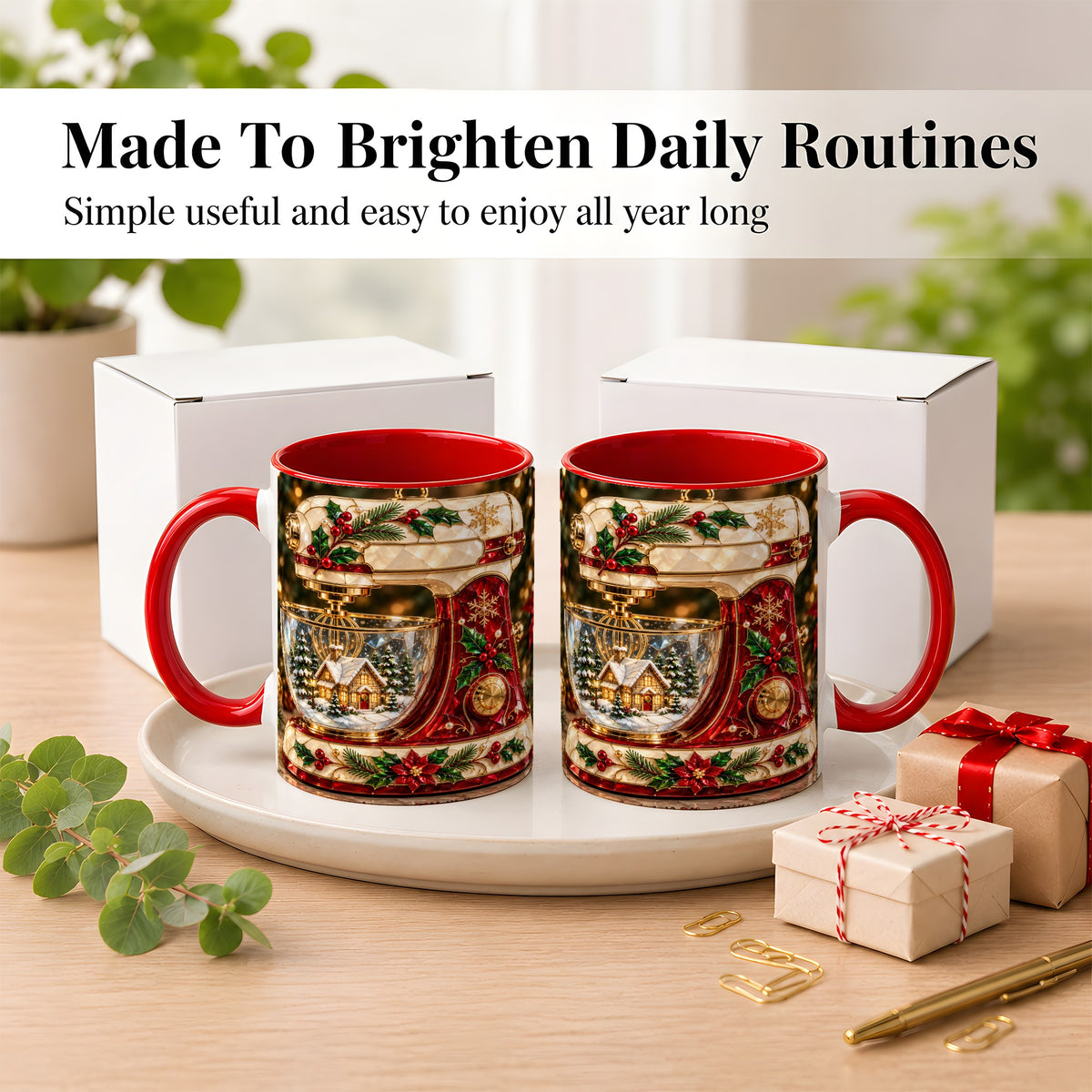 #pl[11oz|Red] Holiday Baking Mixer Coffee Mug, Christmas Kitchen Mug, Ceramic Cup