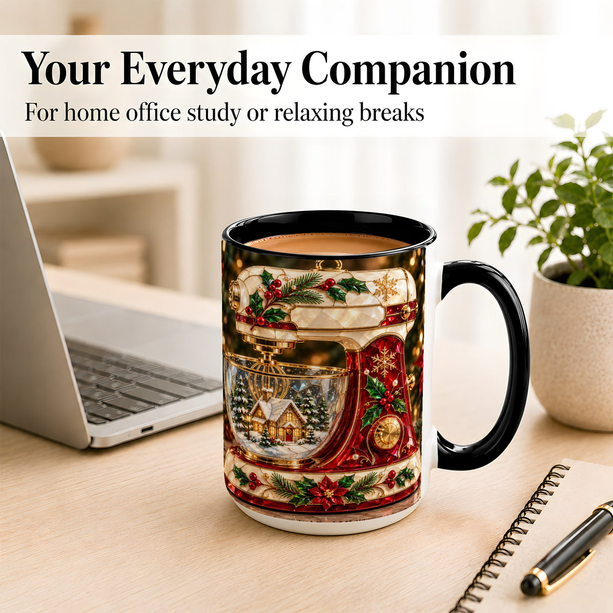 #pl[15oz|Black] Holiday Baking Mixer Coffee Mug, Christmas Kitchen Mug, Ceramic Cup